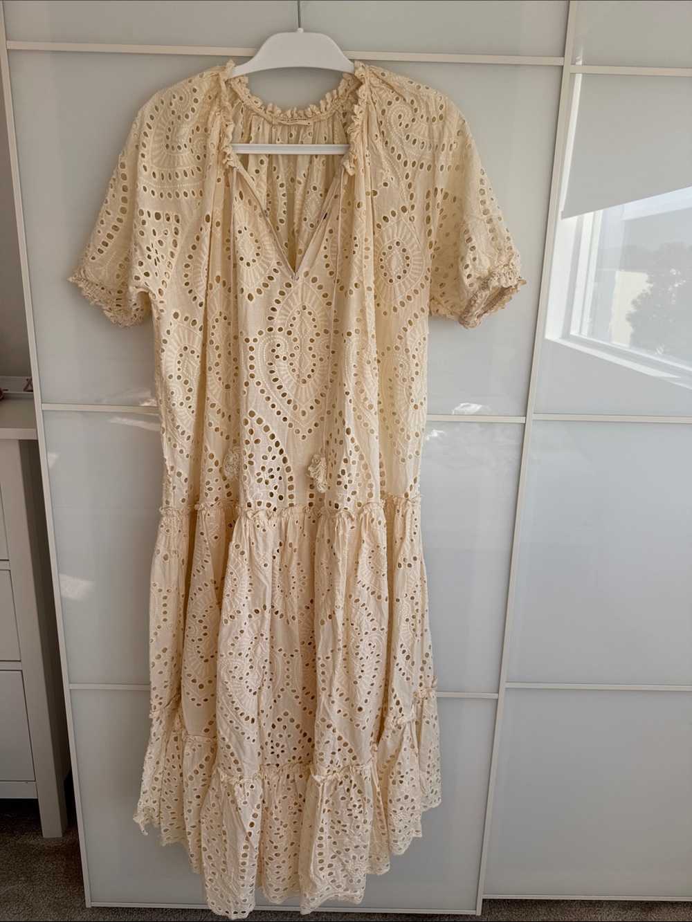 Spell Cream Eyelet Tiered Midi Dress
